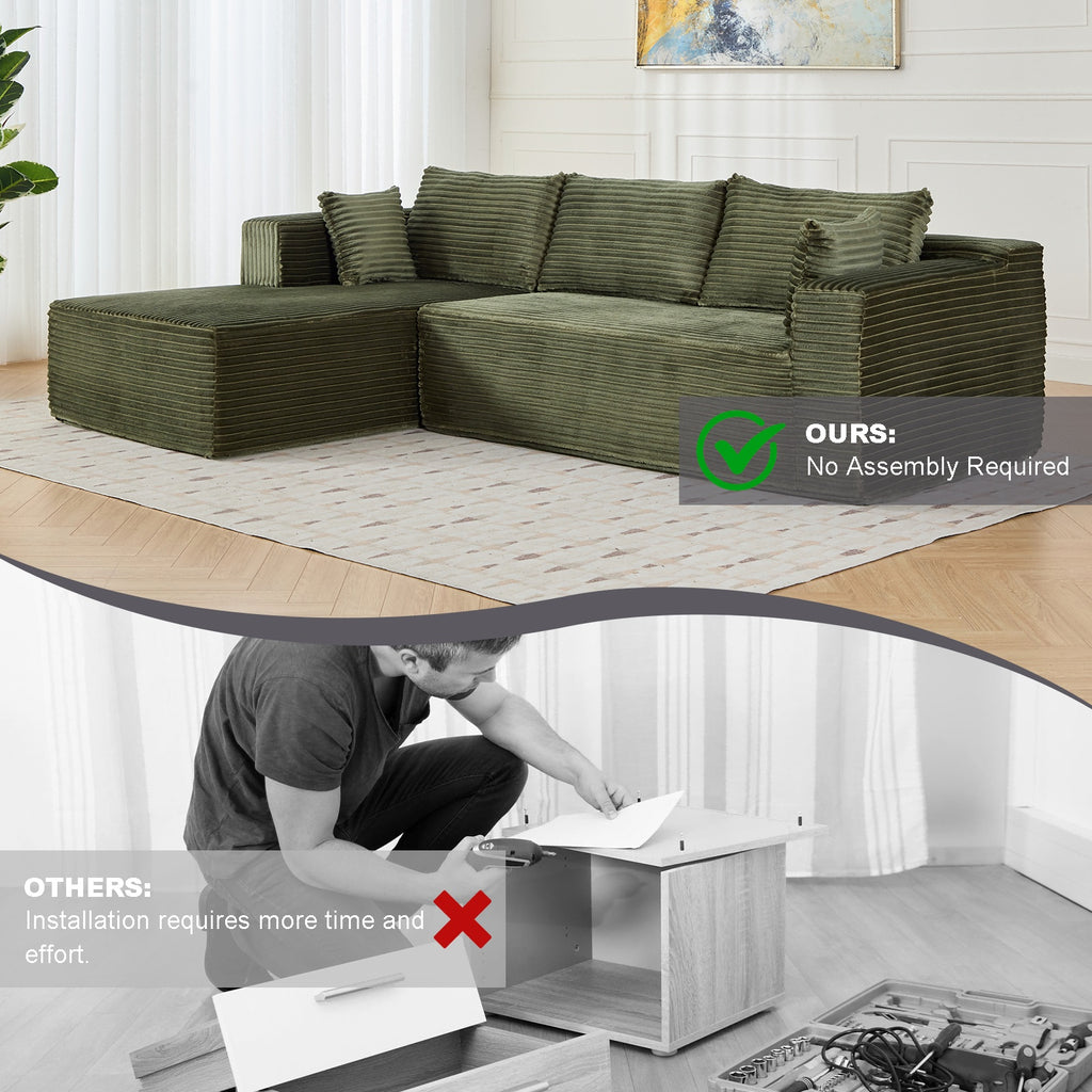 L-Shaped Compression Sofa Bed with Corduroy Fabric – Convertible Sectional Sleeper Couch for Small Apartments & Living Rooms