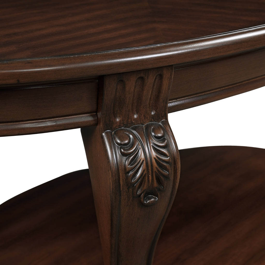 42” Oval Solid Wood Coffee Table with Storage Shelf – Classic American Living Room Table