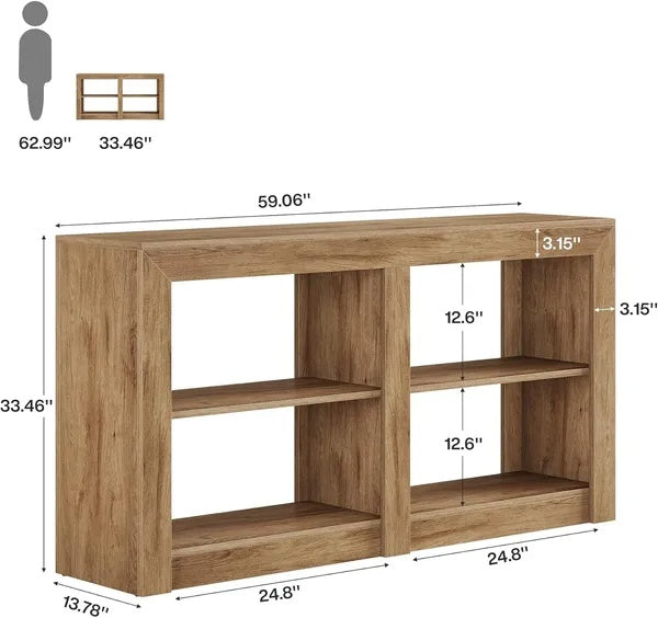 Rustic Wood Console Table with 3-Tier Storage – Modern Entryway & Sofa Table