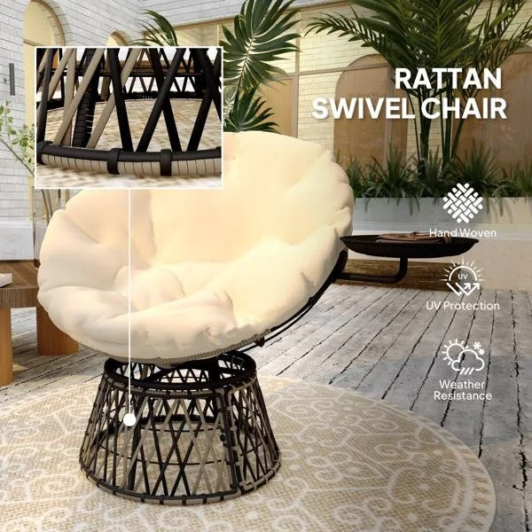 Rattan Rocking Chair with 360° Swivel & Side Tray – Comfortable Indoor & Outdoor Seating