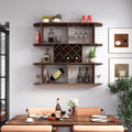 Large Wall Mounted 3-Tier Rustic Wine Rack with Glass Holder – Walnut