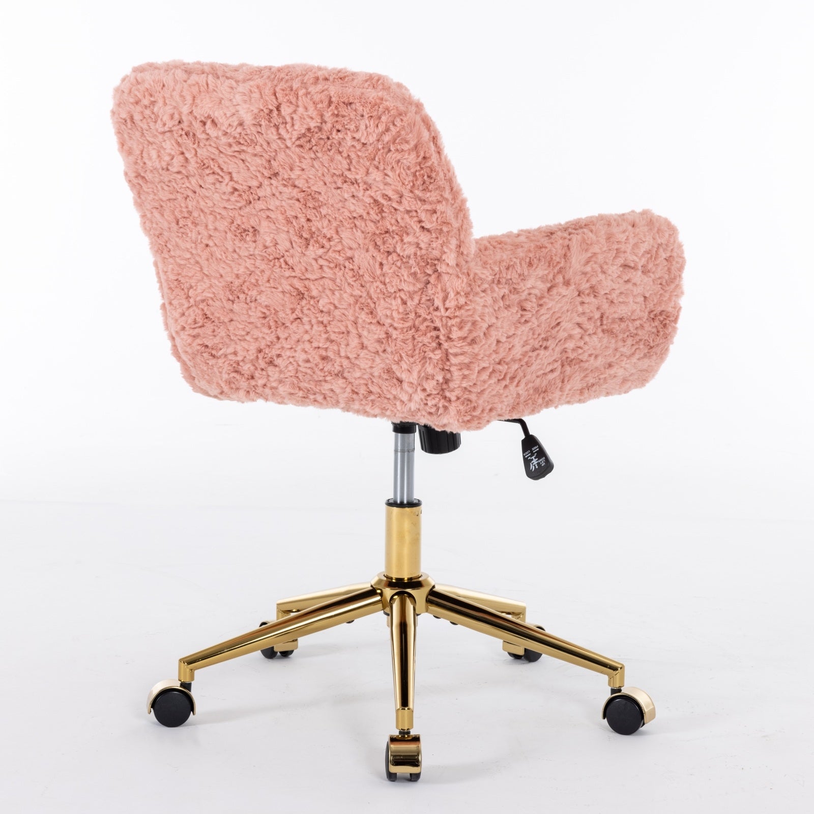 A&A Furniture Pink Office Chair – Faux Rabbit Fur Adjustable Swivel Desk & Vanity Chair with Gold Metal Base