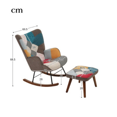 Colorful Patchwork Rocking Chair with Footrest – Leisure Lounge Rocker for Living Room & Relaxation