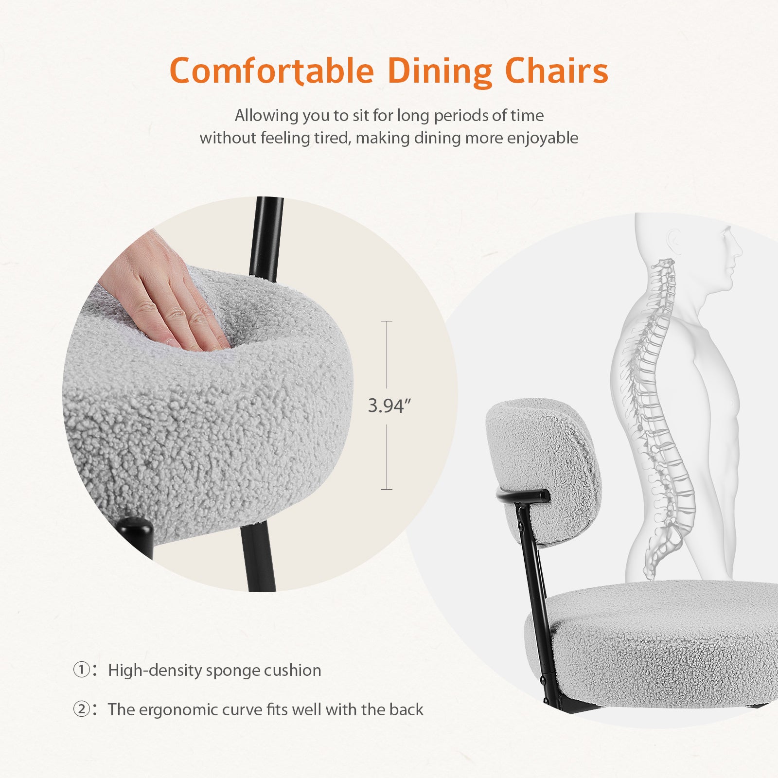 White Cushion Black Steel Frame Dining Room Chair – Modern & Comfortable 2-Pack
