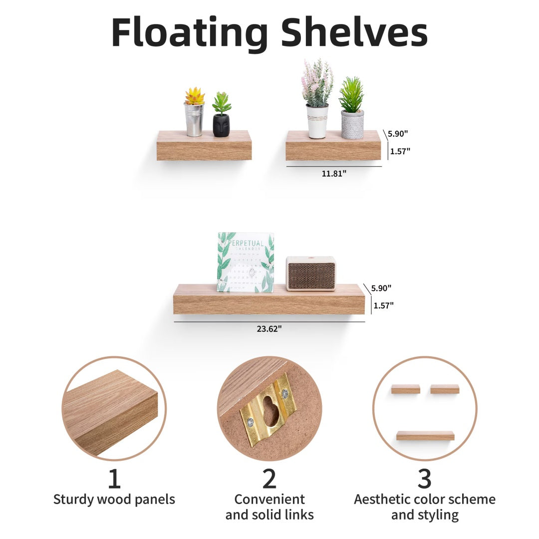 23.6" Floating Wall Shelves – Maple Wood Wall-Mounted Shelves with Invisible Brackets