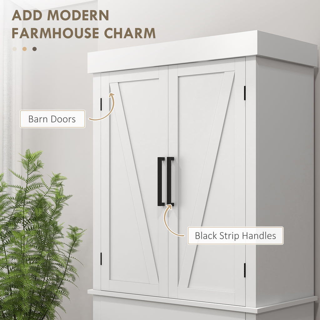 Tall Kitchen Pantry Cabinet with Barn Doors & Adjustable Shelves – Farmhouse Storage Cabinet
