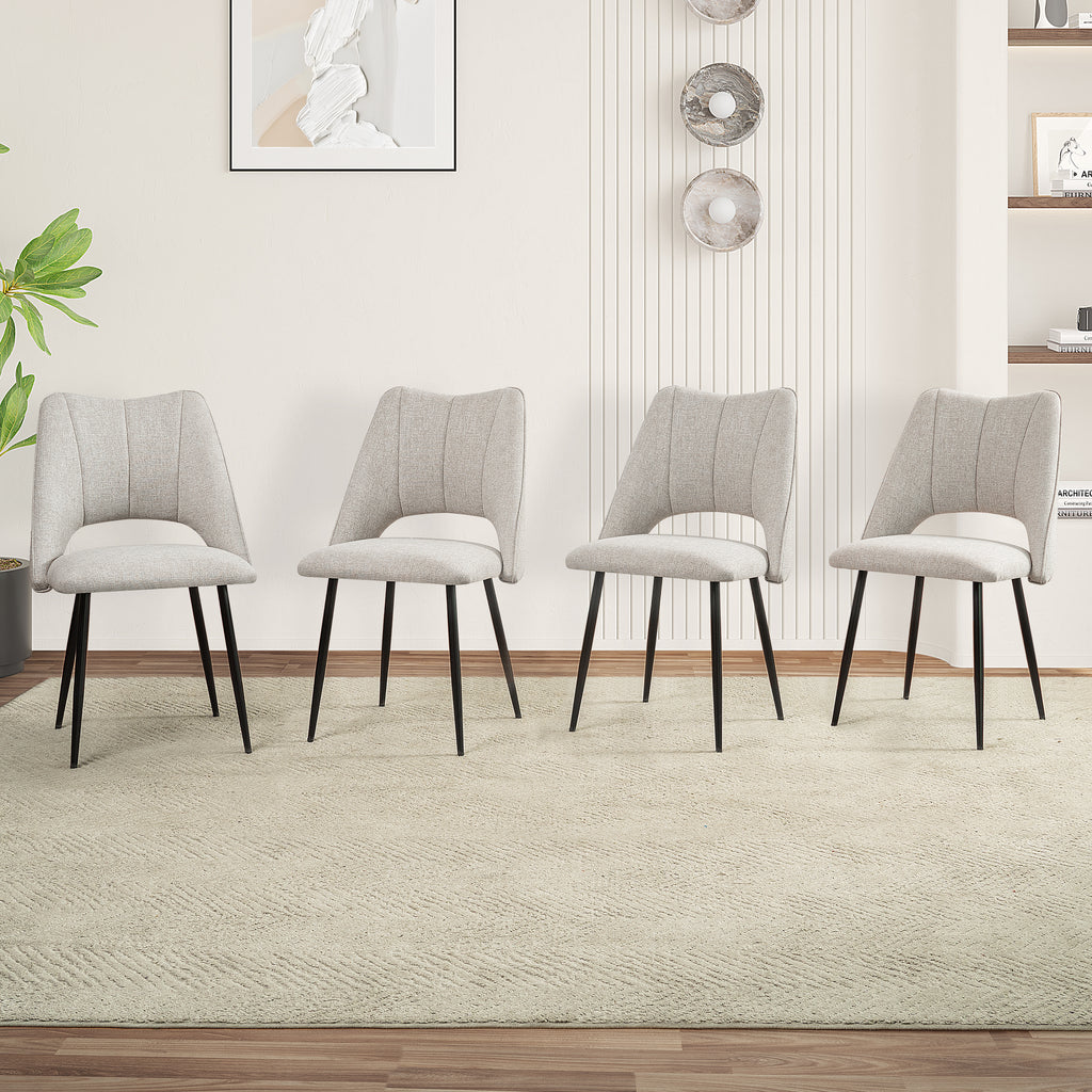 Set of 4 Modern Upholstered Dining Chairs – Linen Fabric with Metal Legs (Beige)