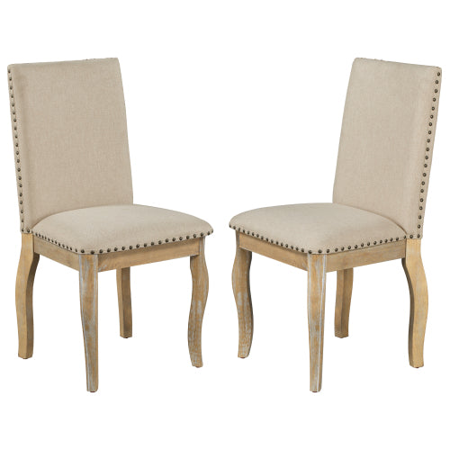 TREXM Set of 4 Upholstered Dining Chairs – Solid Wood Fabric Chairs with Nailhead Trim, Natural Wood Wash