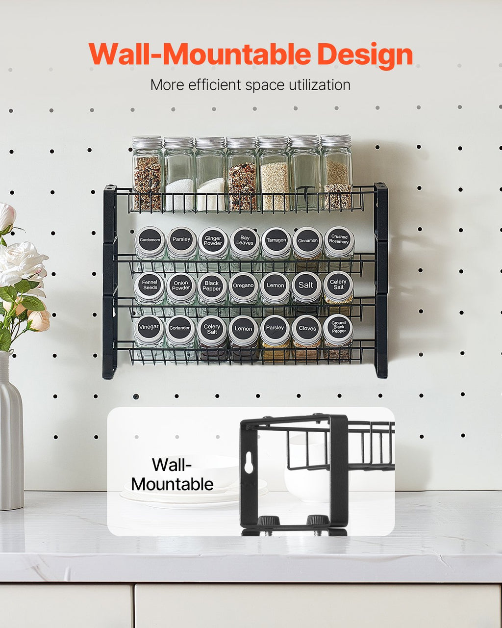 Spice Rack Organizer for Cabinet & Kitchen Countertop – 18" x 11" Seasoning Storage Shelf