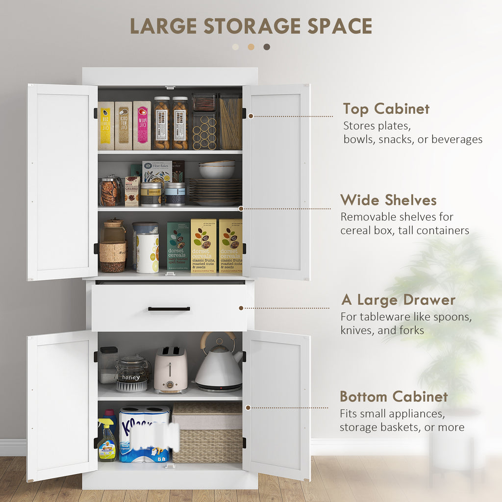 Tall Kitchen Pantry Cabinet with Barn Doors & Adjustable Shelves – Farmhouse Storage Cabinet