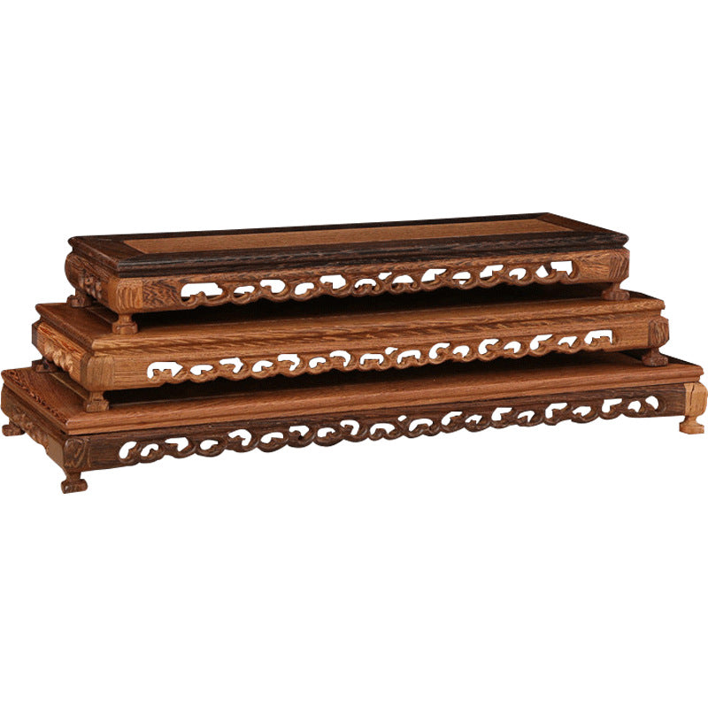 Wooden Stone Purple Clay Pot Display Stand – Mahogany Solid Wood Base Bracket