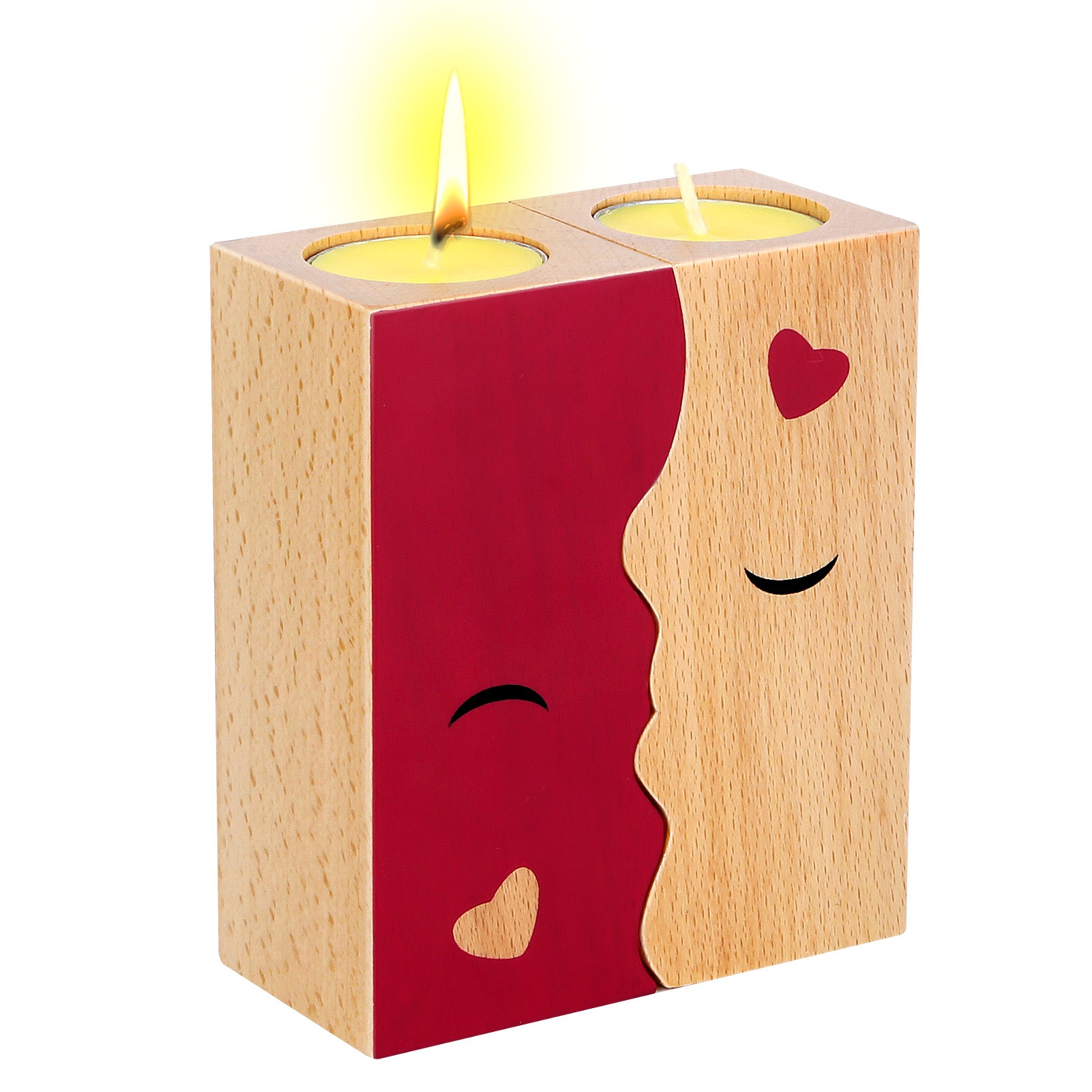 Valentine Special Kissing Candle Holder Set – Romantic Wooden Candle Holders for Couples & Best Friends