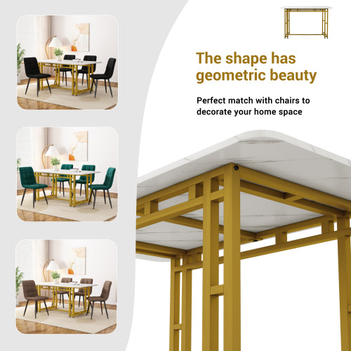 Modern Rectangular Dining Table with Metal Frame – Golden Legs, MDF Top, 120x70cm