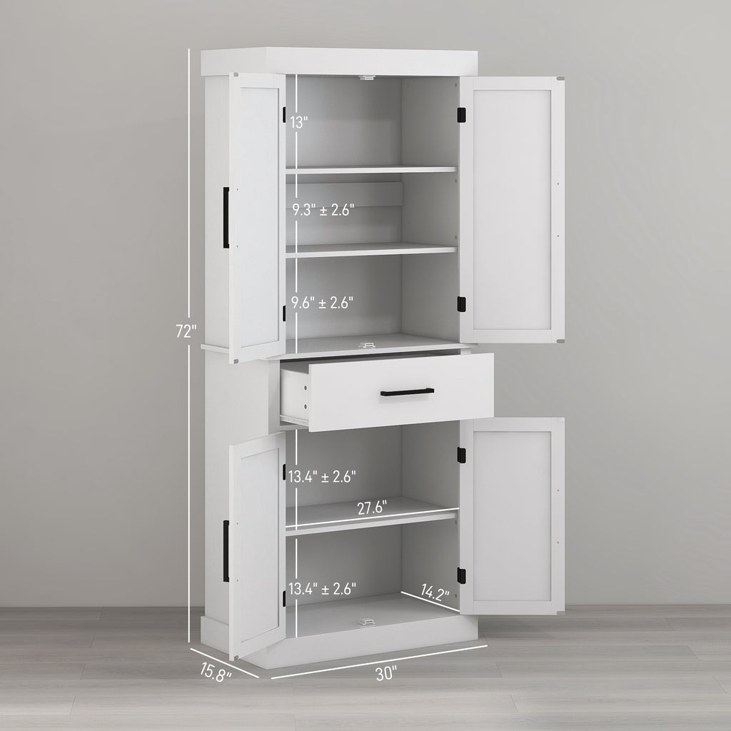 Tall Kitchen Pantry Cabinet with Barn Doors & Adjustable Shelves – Farmhouse Storage Cabinet