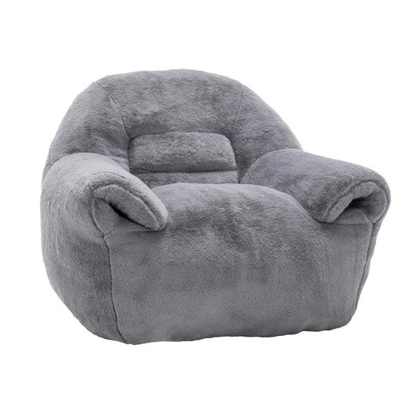 Faux Fur Bean Bag Chair with Back Support – Comfy Floor Sofa for Adults & Kids (Grey)