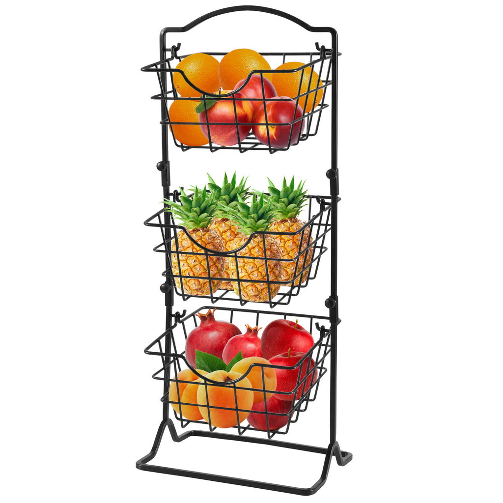 Simple Multi-Layer Iron Storage Shelf – 3-Tier Fruit & Vegetable Basket (Black)