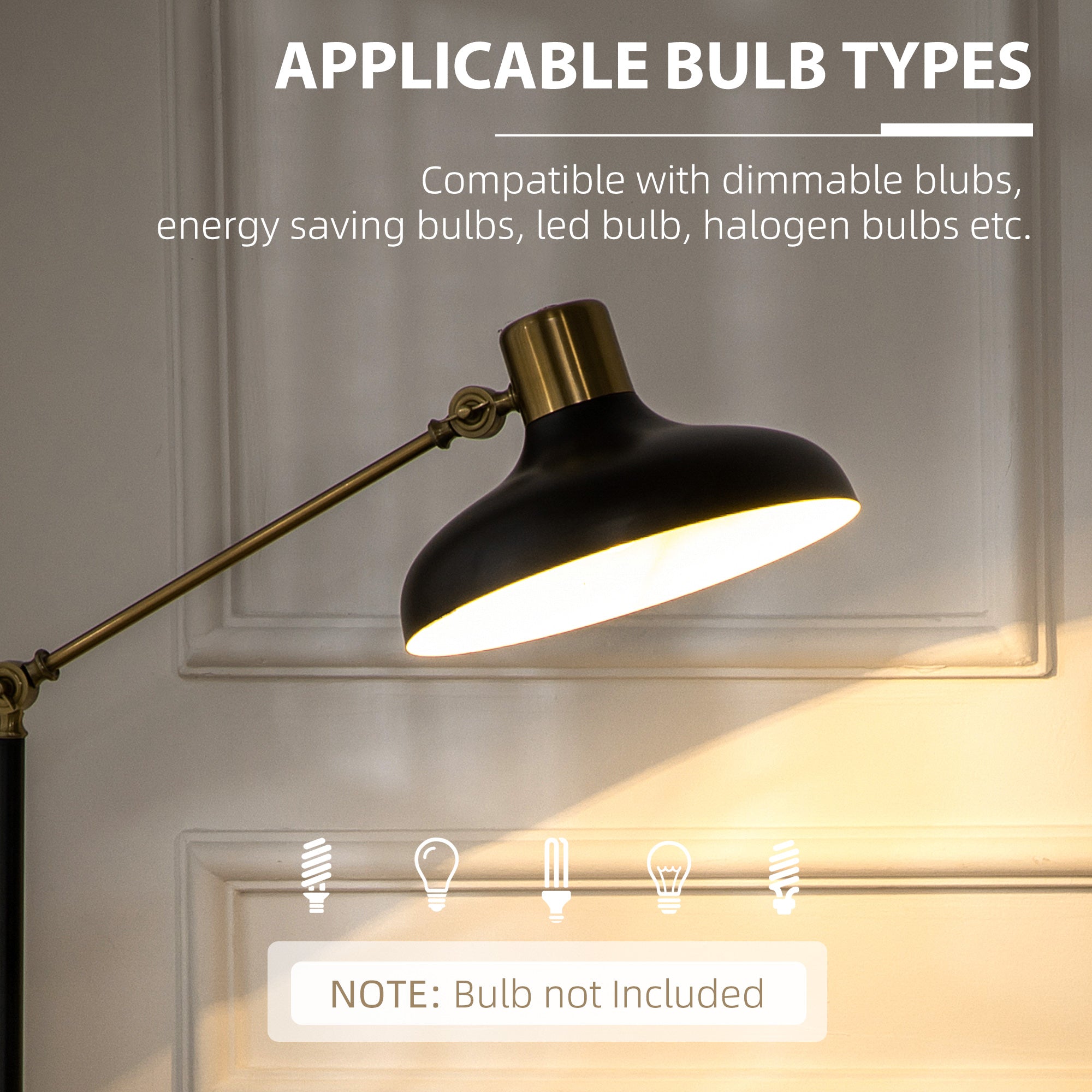 Adjustable Floor Lamp for Living Room – Modern Industrial Standing Lamp (Black & Gold)