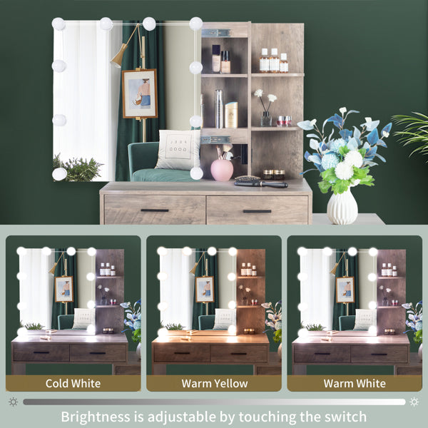 Modern LED Vanity Dressing Table with Mirror Cabinet, Stool & Charging Station – White