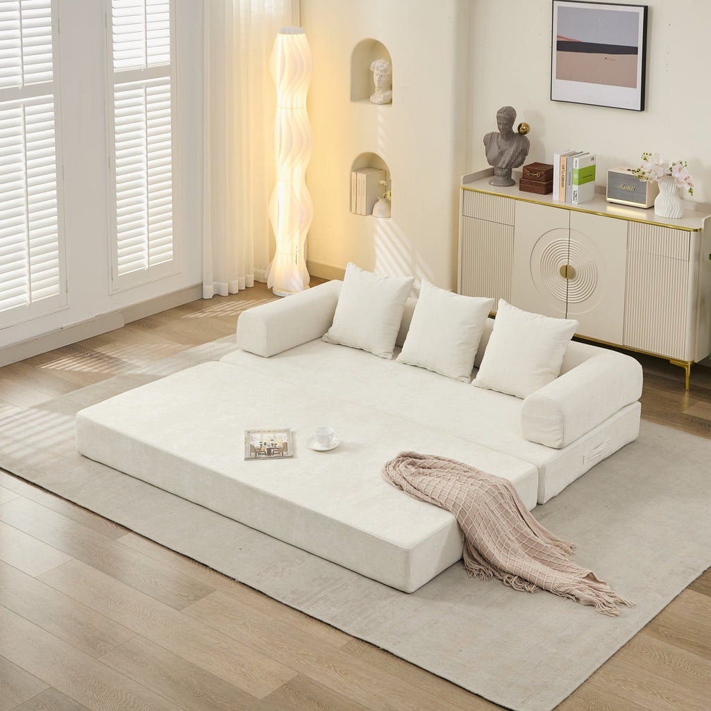 Convertible folding mattress couch chenille floor sofa bed beige