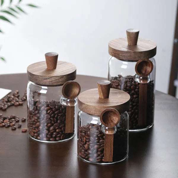 3 pcs glass storage jars with spoons for kitchen food and spice organization
