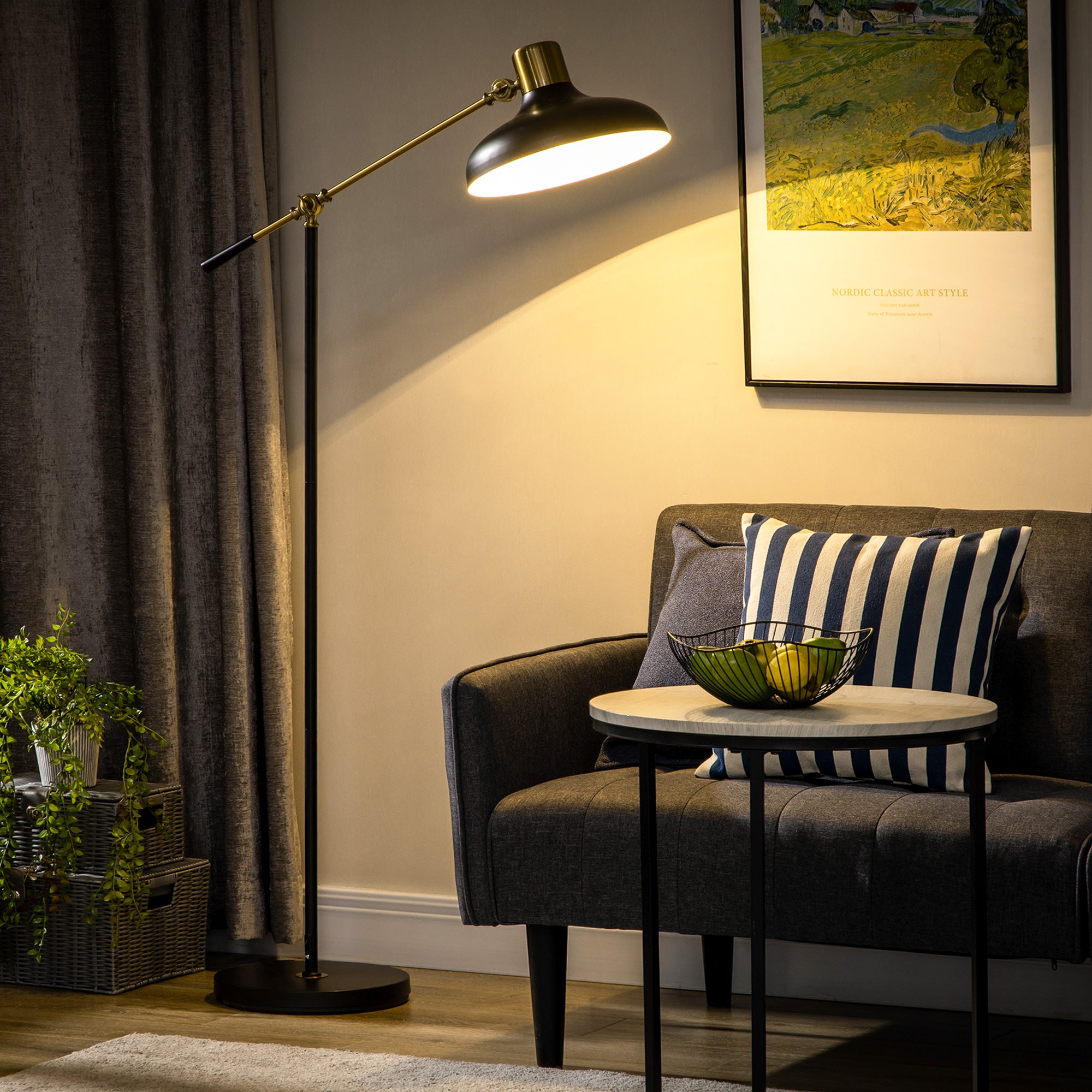   Modern Industrial Standing Lamp  for Living Room(Black & Gold)