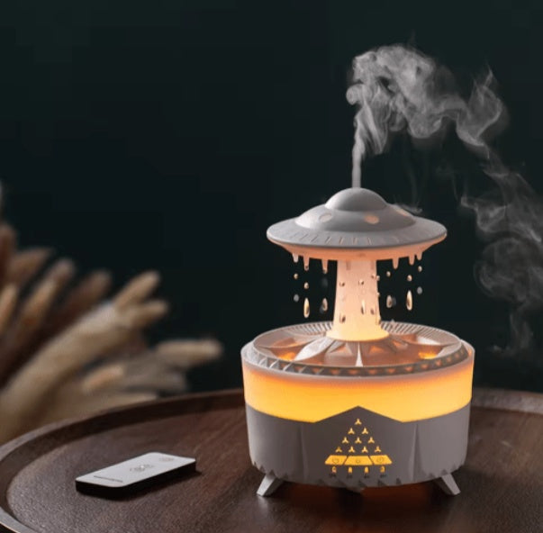 Mushroom air humidifier with LED lights and rain cloud mist diffuser for bedroom decor