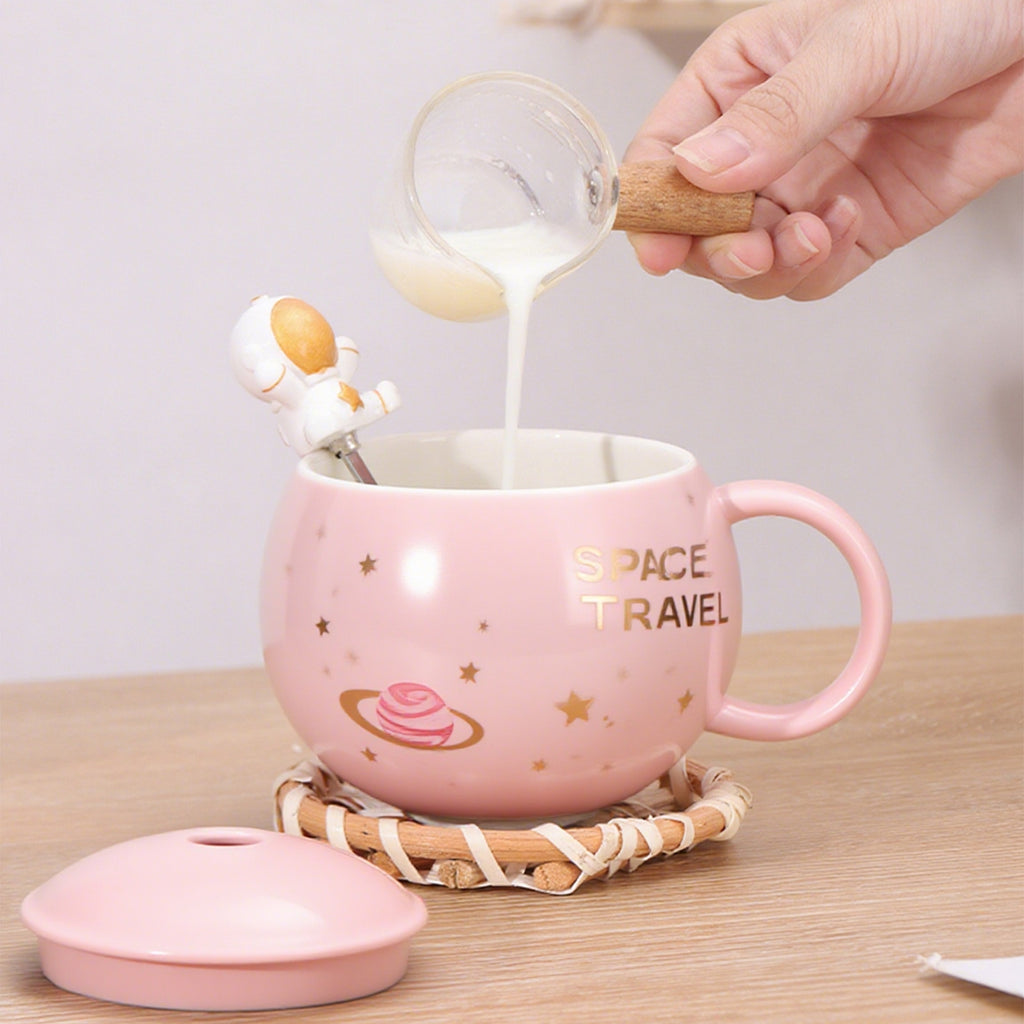 Pink planet ceramic mug cute coffee mug for home and office use