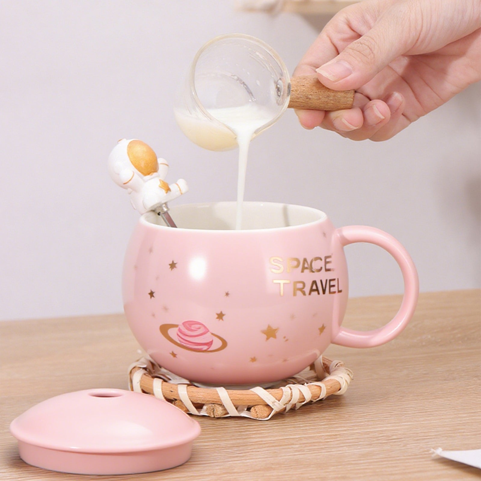 Pink planet ceramic mug cute coffee mug for home and office use