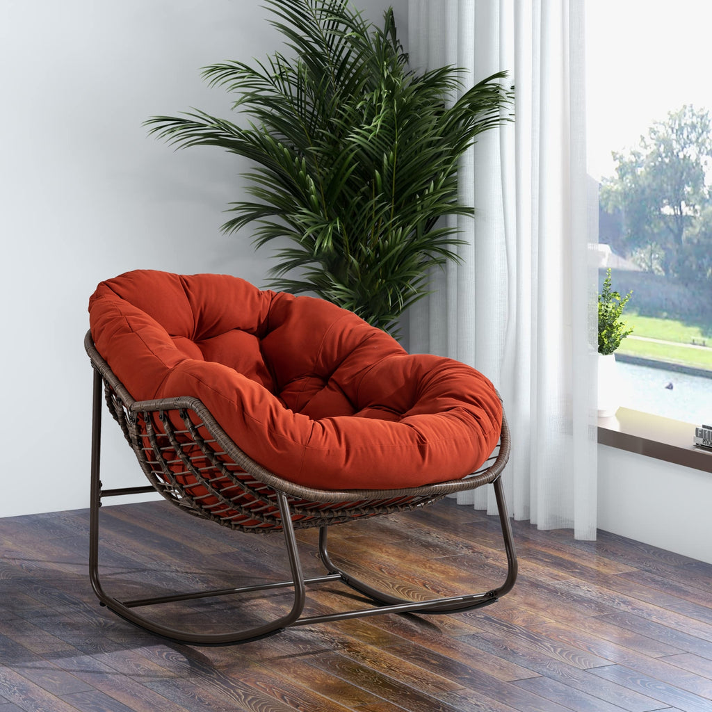 Huge Rattan Rocking Chair with Cushion for Outdoor Use on Patios, Porches, and Gardens