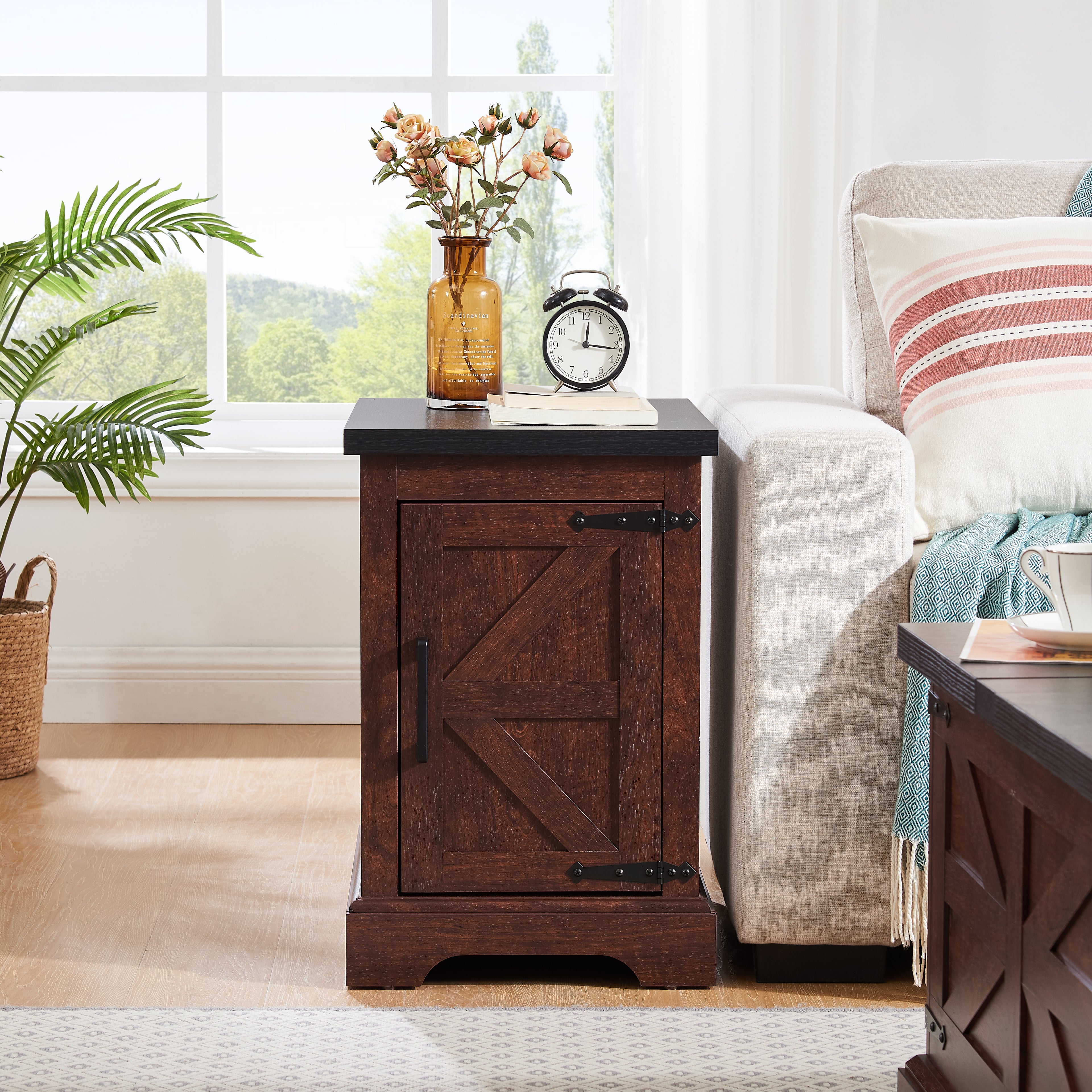 Rustic rectangular sofa side table wooden end table for living room