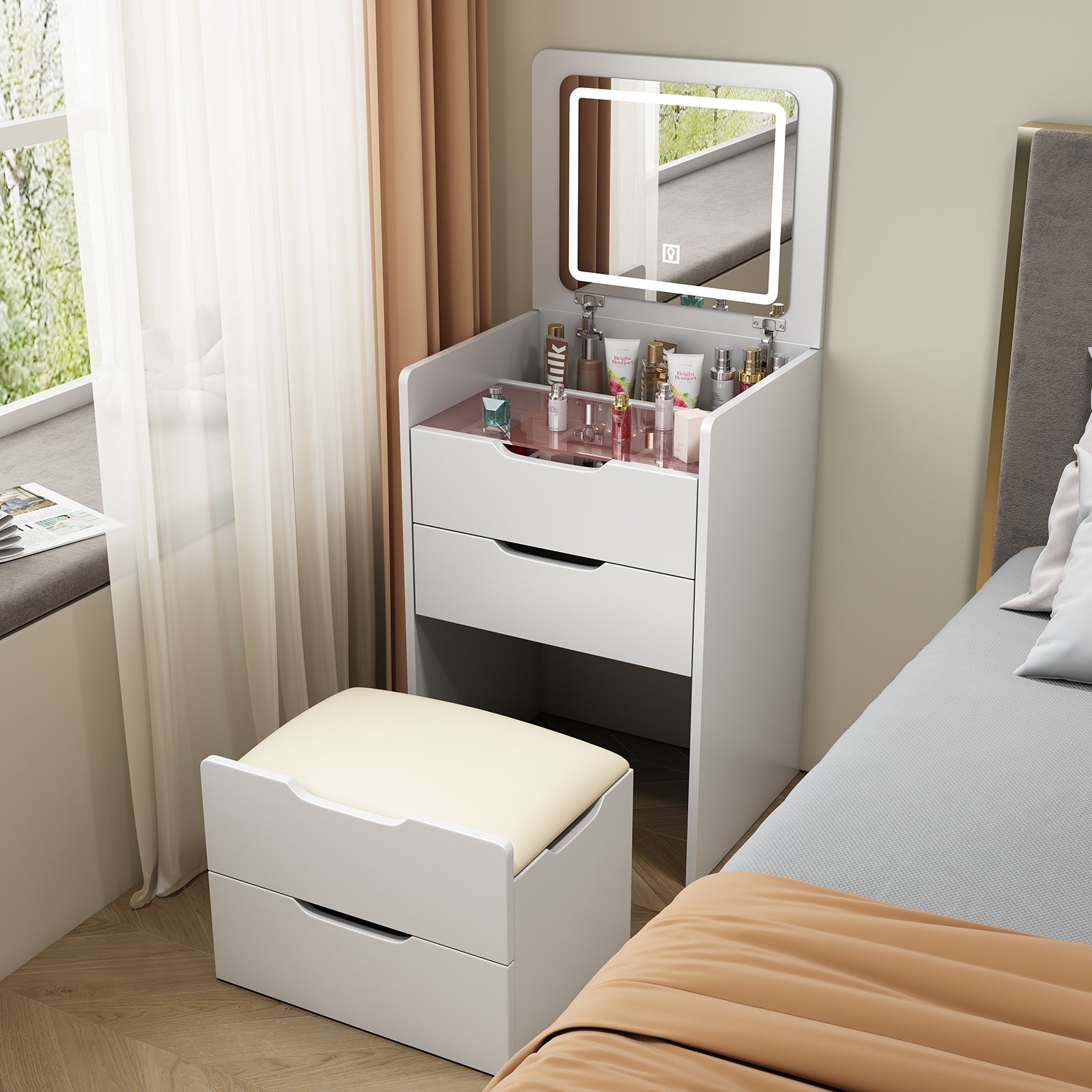Modern   Small  Makeup Vanity Set with  Flip-Top Mirror for bedroom 