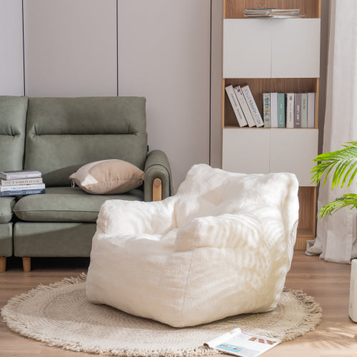 Soft teddy tufted foam bean bag chair cozy lounge chair for living room