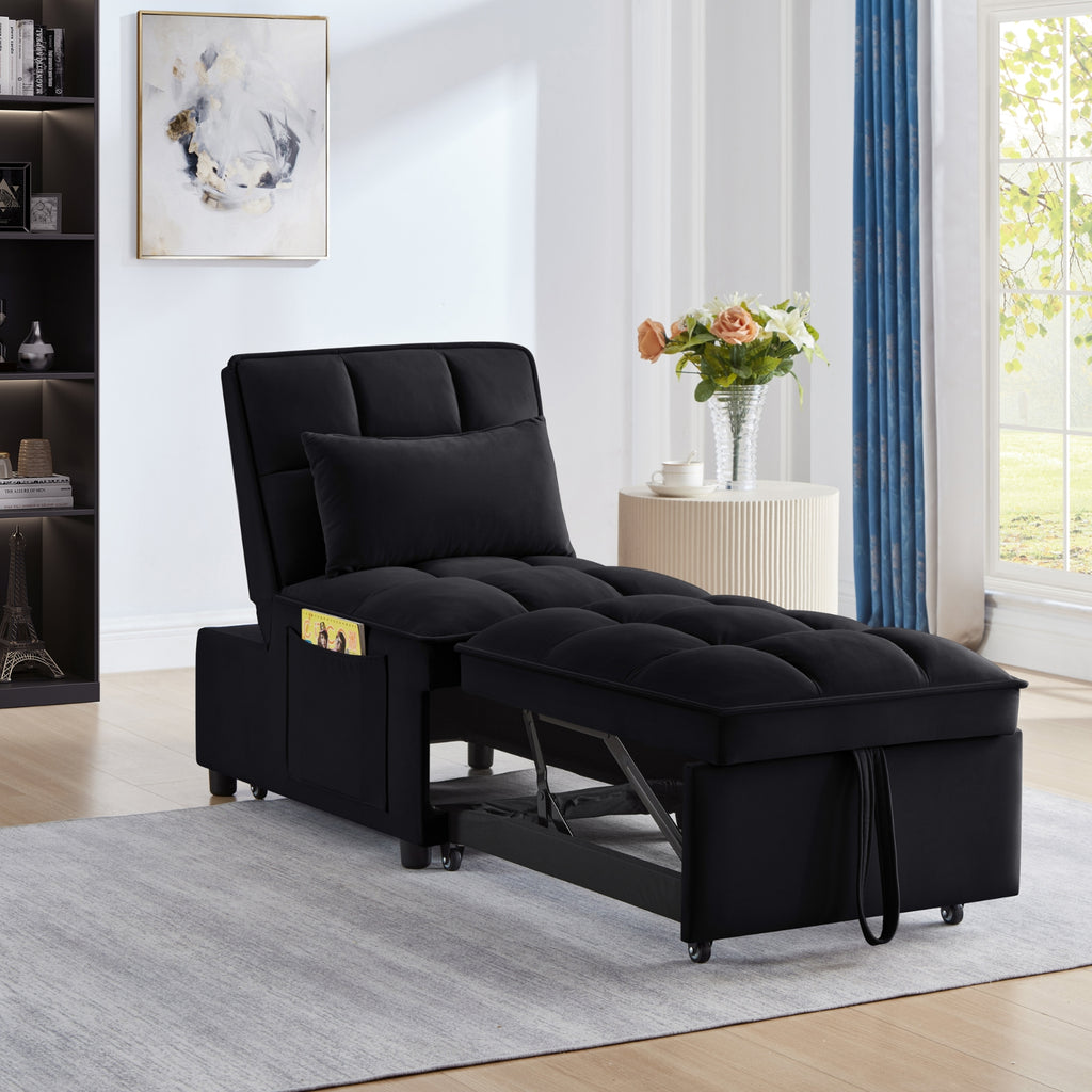 Modern  Velvet Pull-Out Sleeper Chair with Storage Pockets for living room 