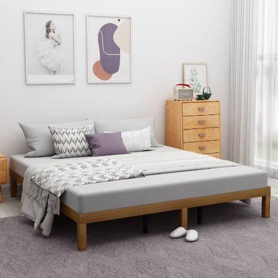 wooden platform bed queen size strong support frame