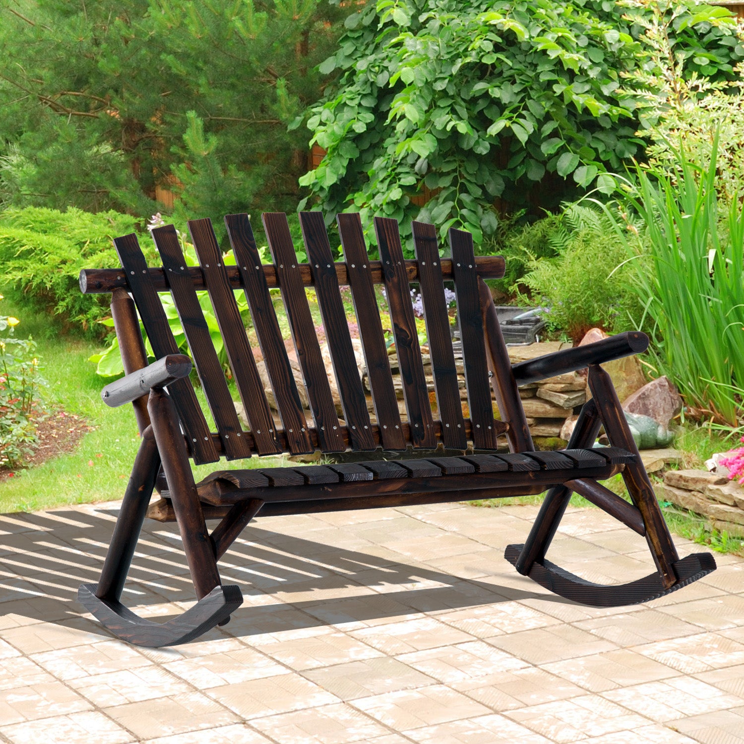Classic wooden rocking chair high back porch and living room rocker