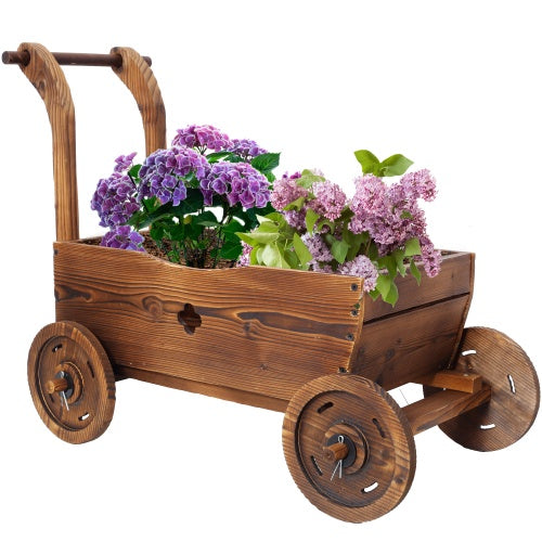 wooden wagon planter box for garden decor